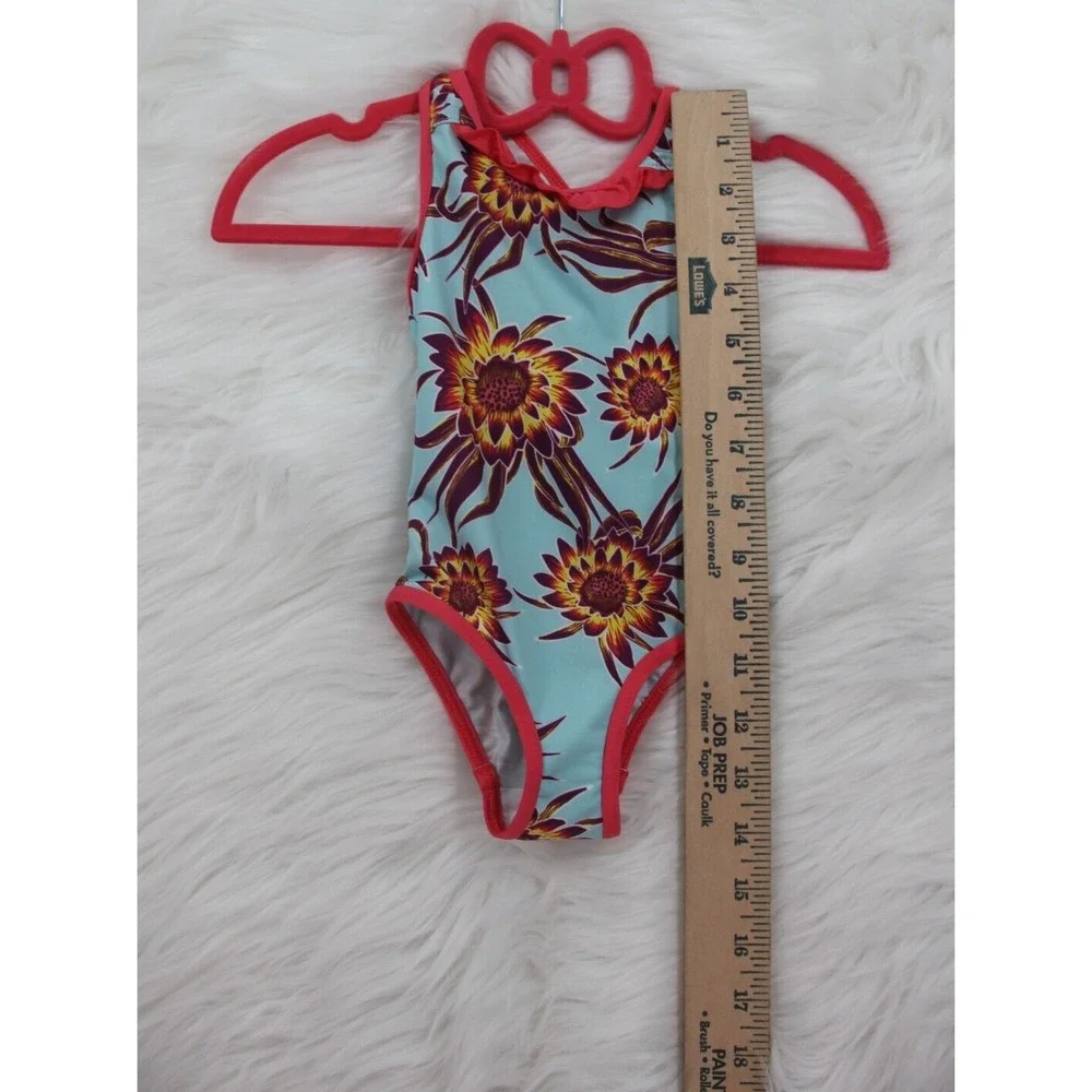 PATAGONIA Swimsuit Baby Girls 6-12M Aqua Pink Flower Tank Bathing 1 pc NWOT #44